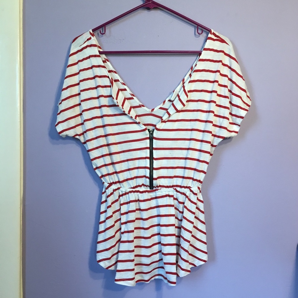 Urban Outfiiters Red Stripe Zip Up Top